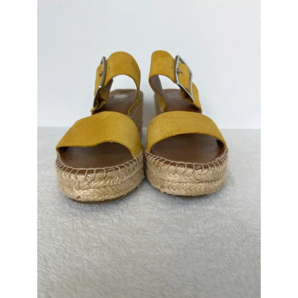 Franco Sarto Coastal Yellow Mustard Espadrille Wedge Sandals Womens 8M boho chic
